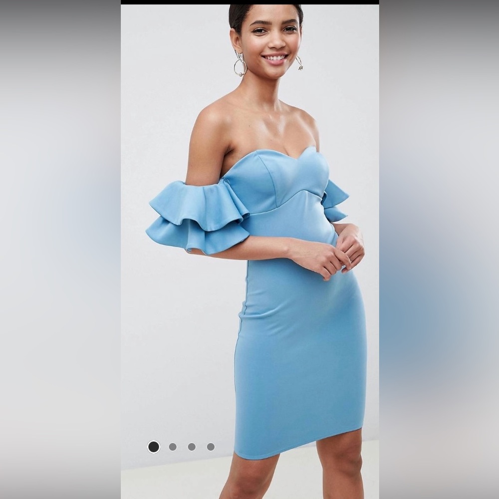 ASOS City Goddess Frill Bardot Midi Dress